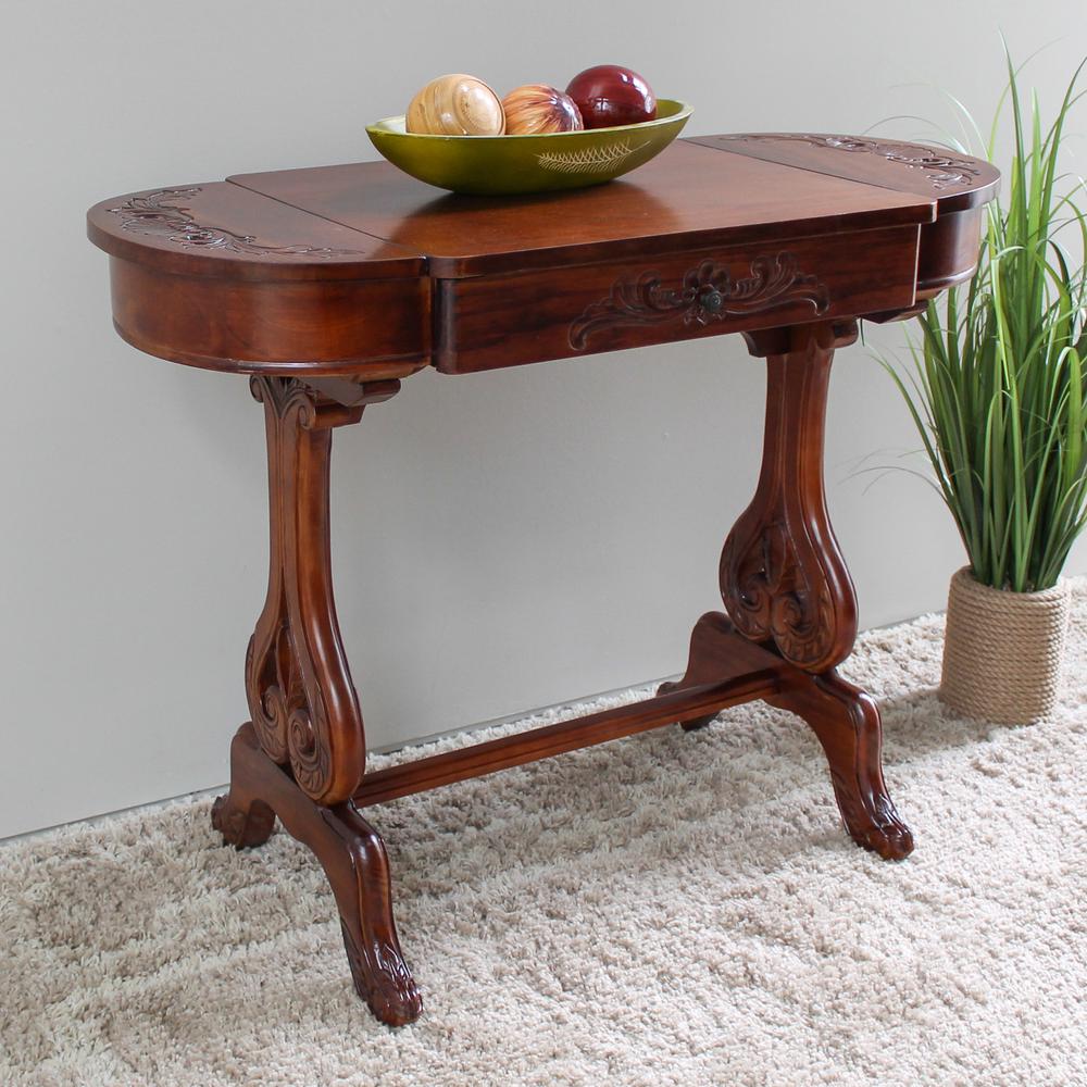 Windsor Carved Wood Writing Table with Flip-up Drawers. Picture 3