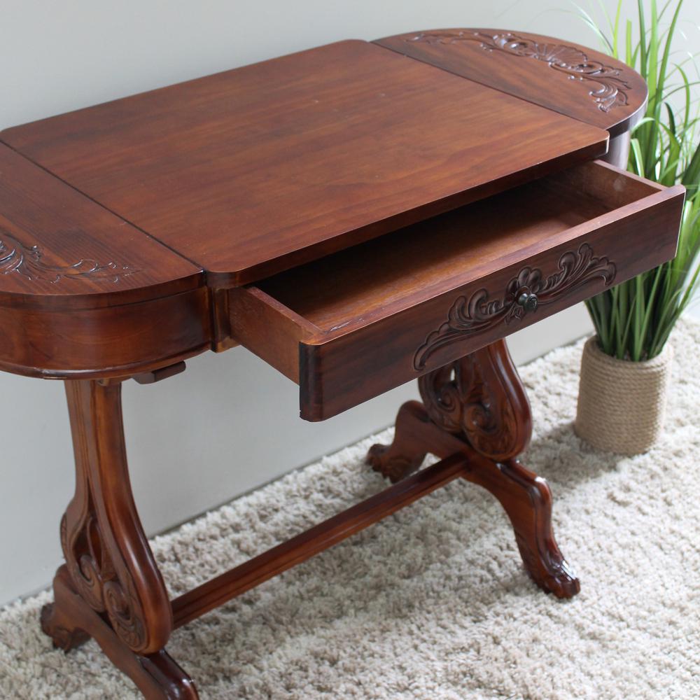 Windsor Carved Wood Writing Table with Flip-up Drawers. Picture 2