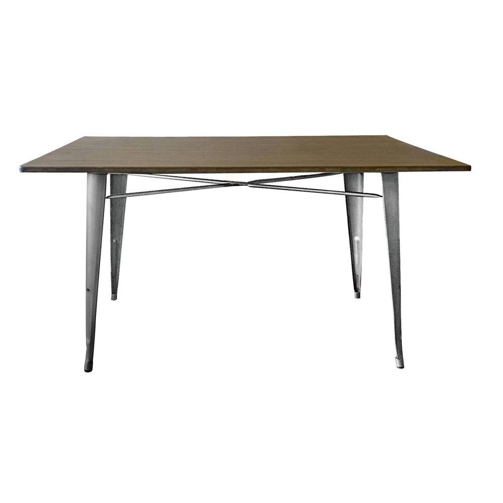 Metal Dining Table W/ Wood Top, Natural. Picture 1
