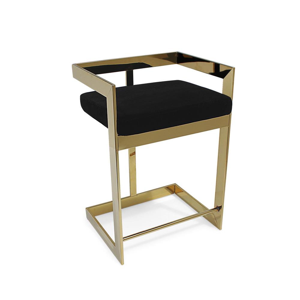 Bar Chair , 30", Gold Base, Black. Picture 1