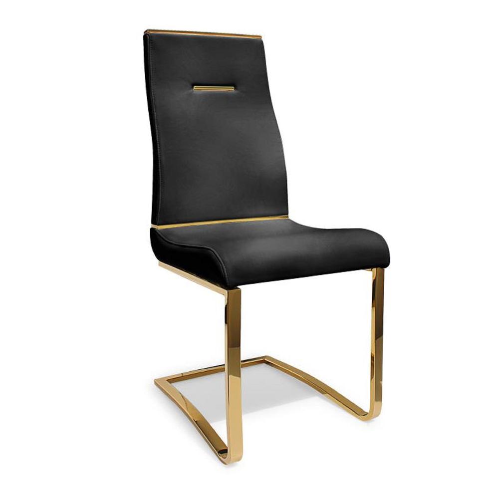 Dining Chair, Black Seat With Brushed Gold Base, Set Of 2. Picture 1