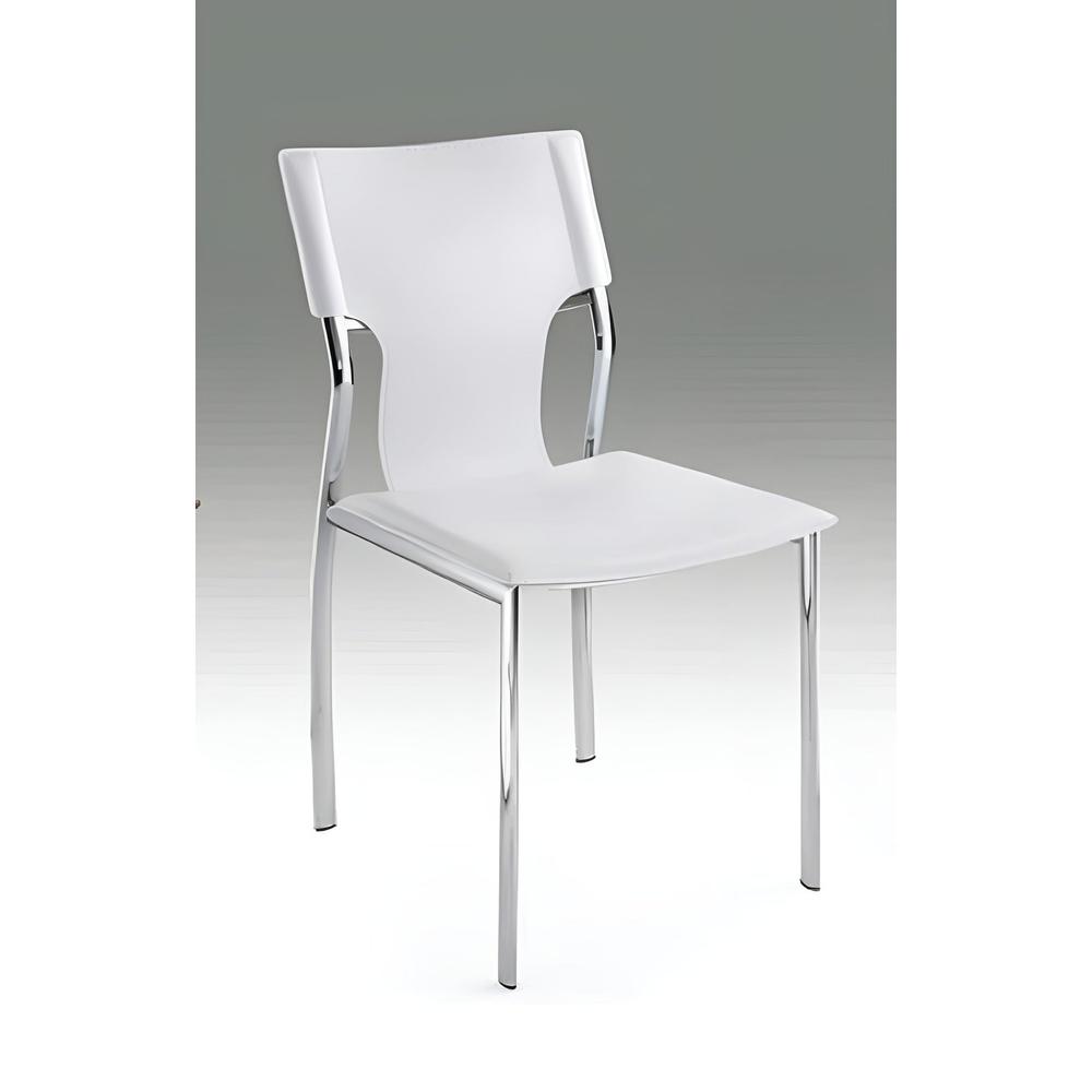 White Leather Side Chair W/Chrome Legs, Set Of 4. Picture 1