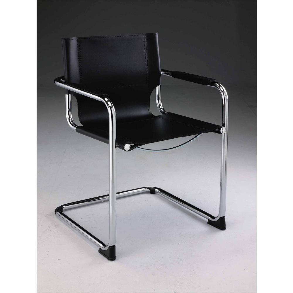 Black Leather Arm Chair W/Chrome Base, Set Of 2. Picture 1