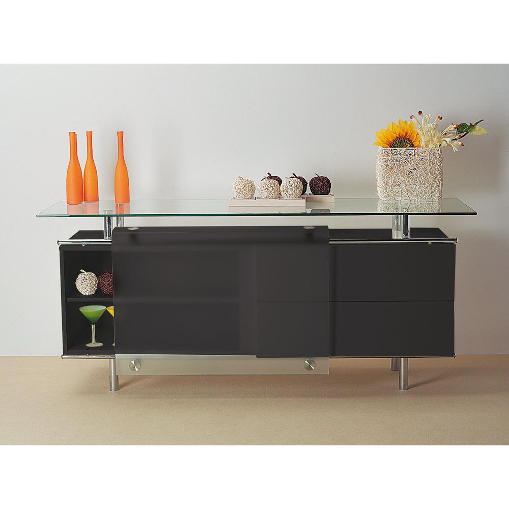 Lacquer Buffet W/ Frosted Sliding Glass Door, Black, 71"X21". Picture 1