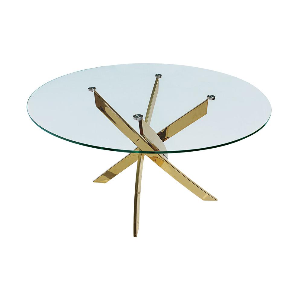 48" Round Dining Table W/ Glass Top And Gold Legs. Picture 1