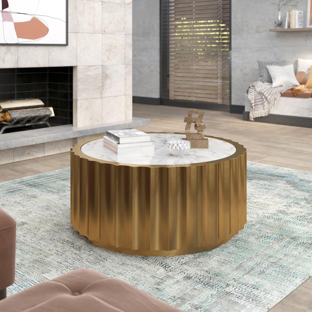 Marble Coffee Table With Gold Stainless Steel Base. Picture 2