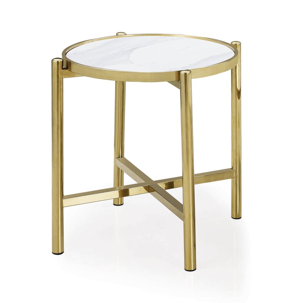 End Table W/  Gold Base And Ceramic Top. Picture 1