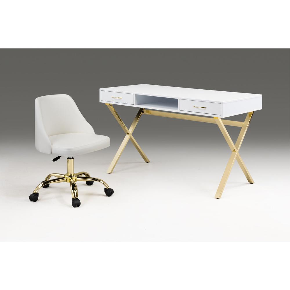 White Top Desk With Two Drawers/Gold Base. Picture 2