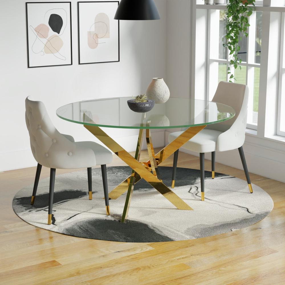 48" Round Dining Table W/ Glass Top And Gold Legs. Picture 2