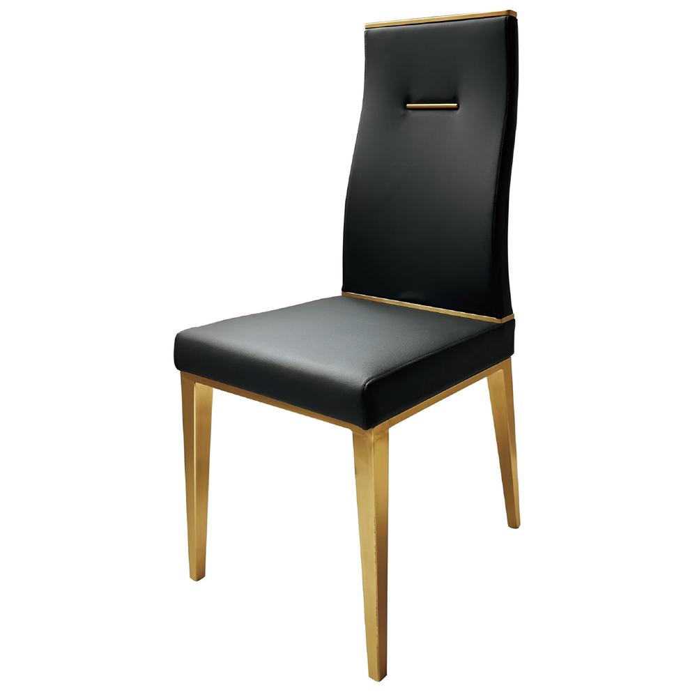 Black Dining Chair With Brushed Gold Stainless Steel Legs, Set Of 4. Picture 1