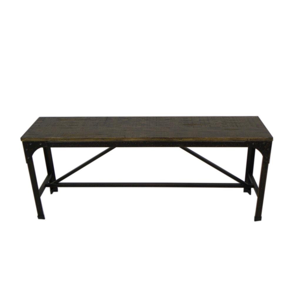Industrial Metal Bench W/ Wood Seat. Picture 2
