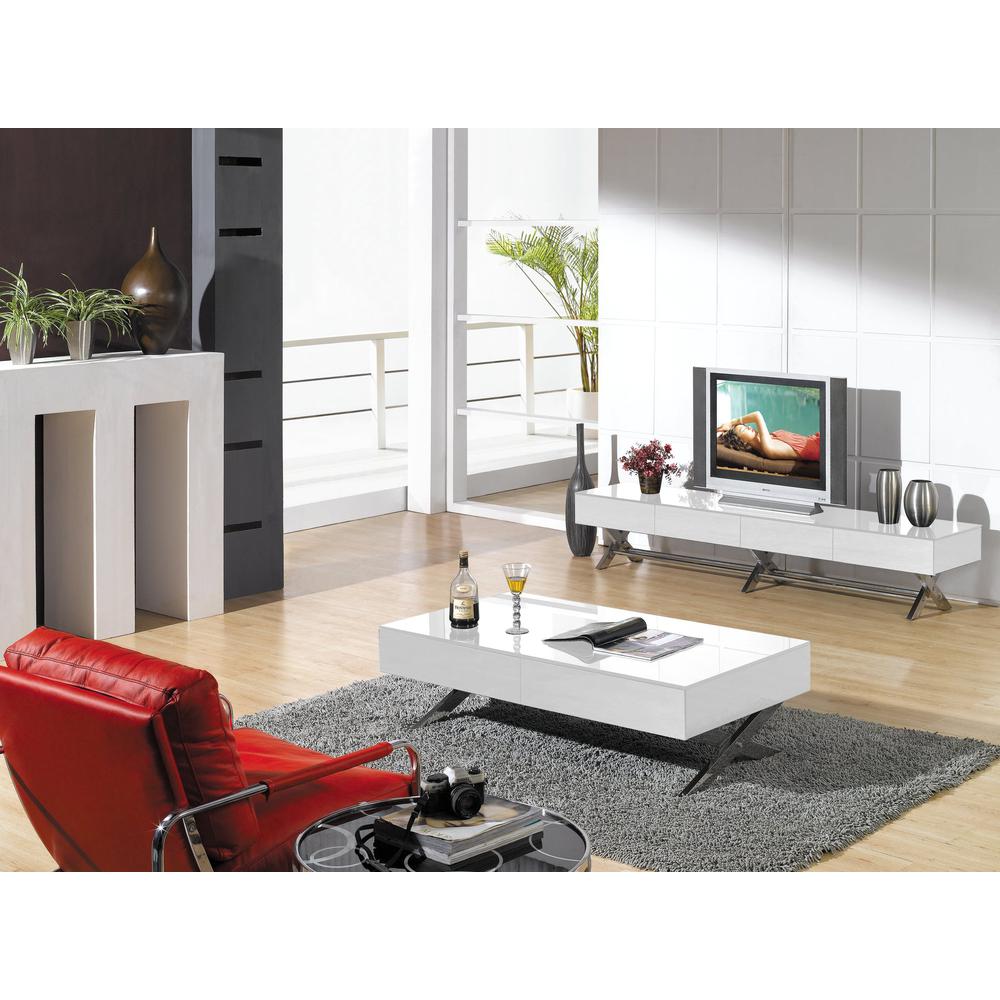 Tv Stand, White/White Glass W/ Chrome Legs,  79"X18"X16"H. Picture 1