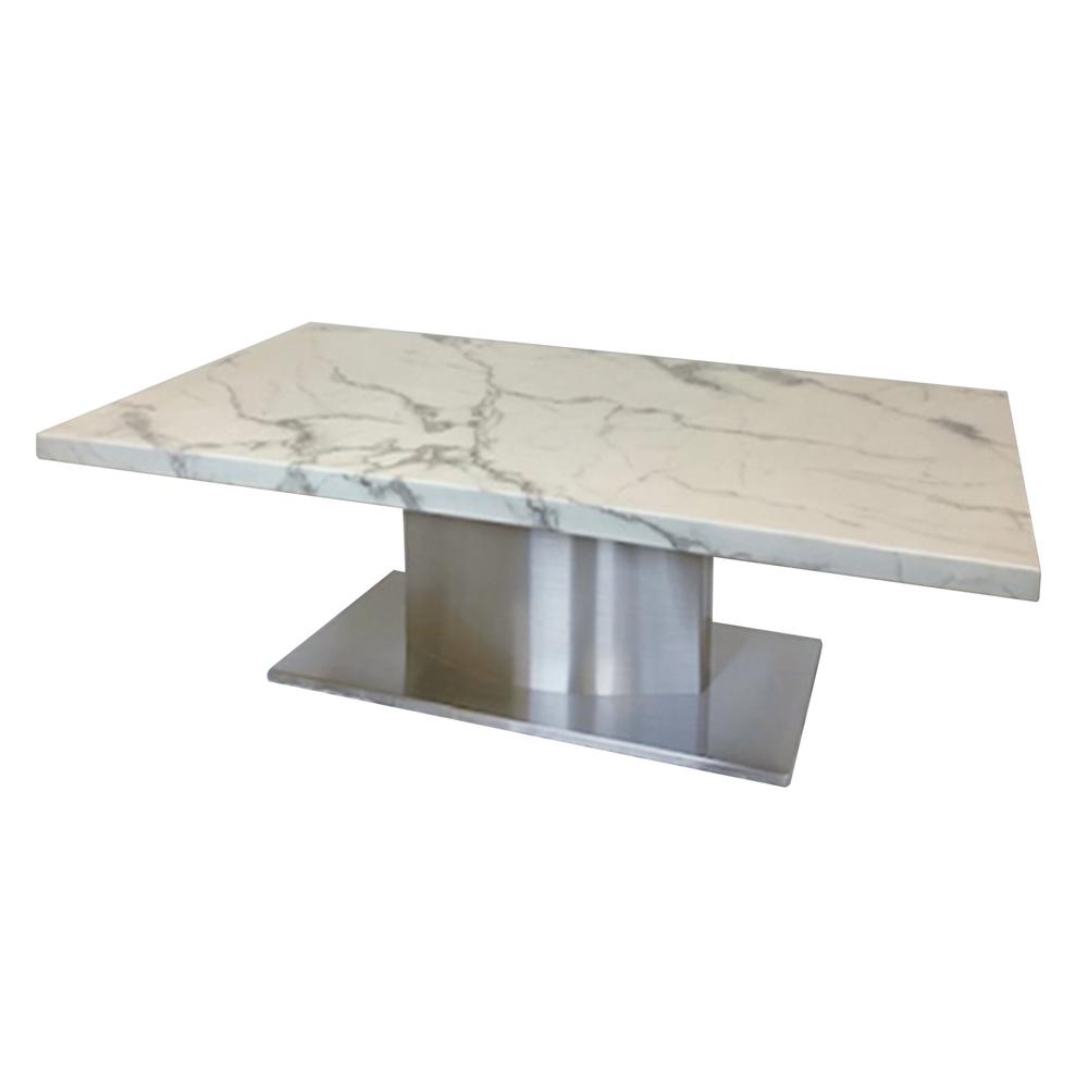 Coffee Table W/ White Marble Top And Stainless Steel Base. Picture 1