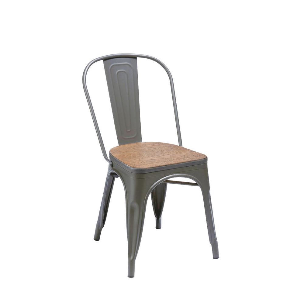 Metal Dining Chair W/ Wood Seat, Natural. Picture 1