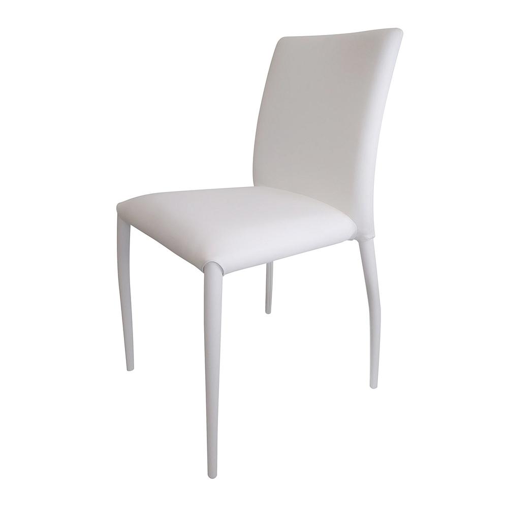 Dining Chair W/Pu Seat And Legs,Stackable, White, Set Of 4. Picture 1