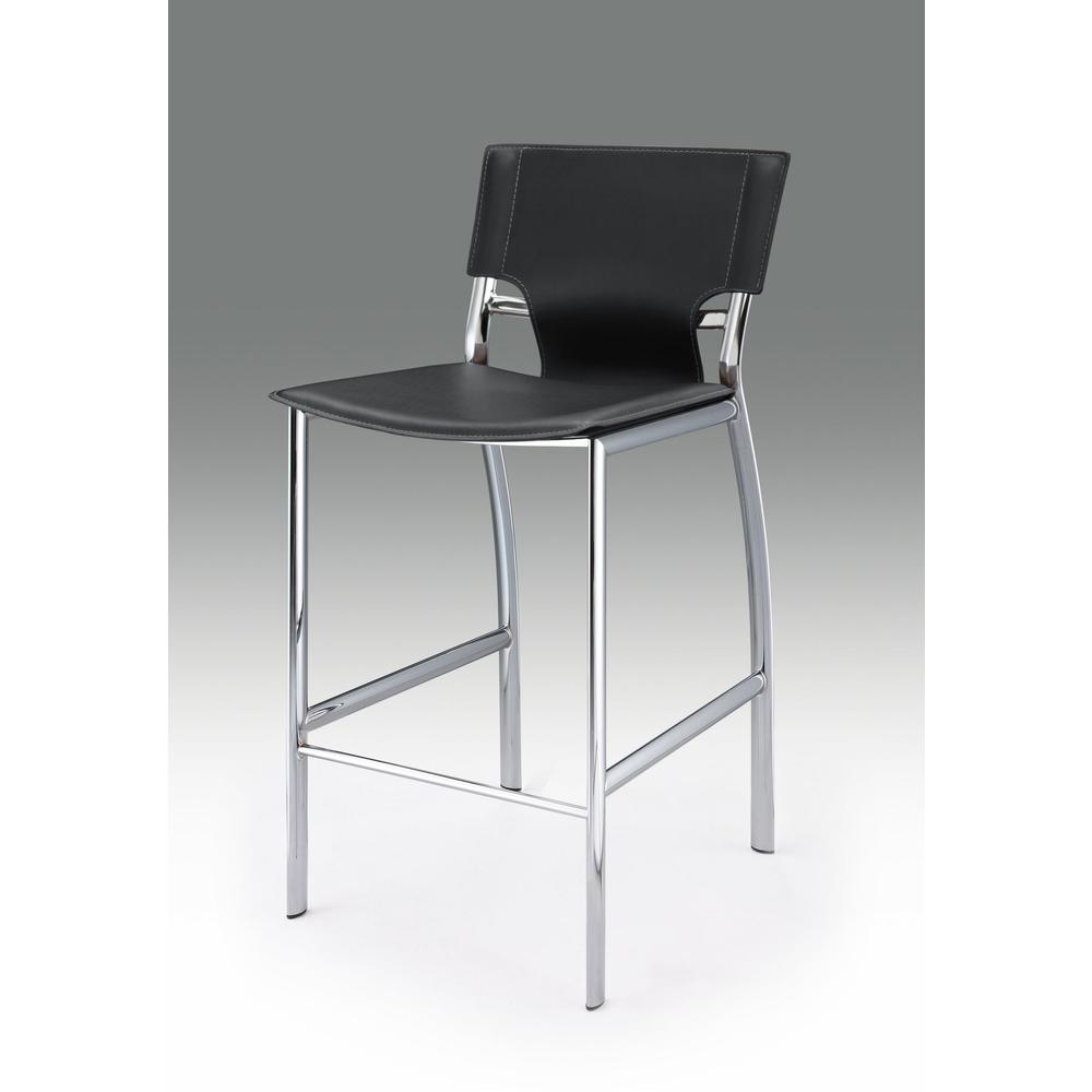 Gray Leather Bar Stool, Chrome Base, 25"Seat High, Set Of 2. Picture 1