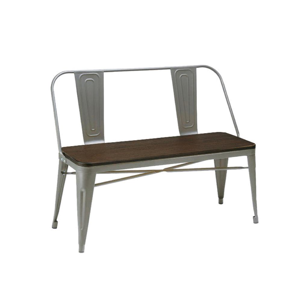 Metal Bench W/ Wood Top, Natural. Picture 1