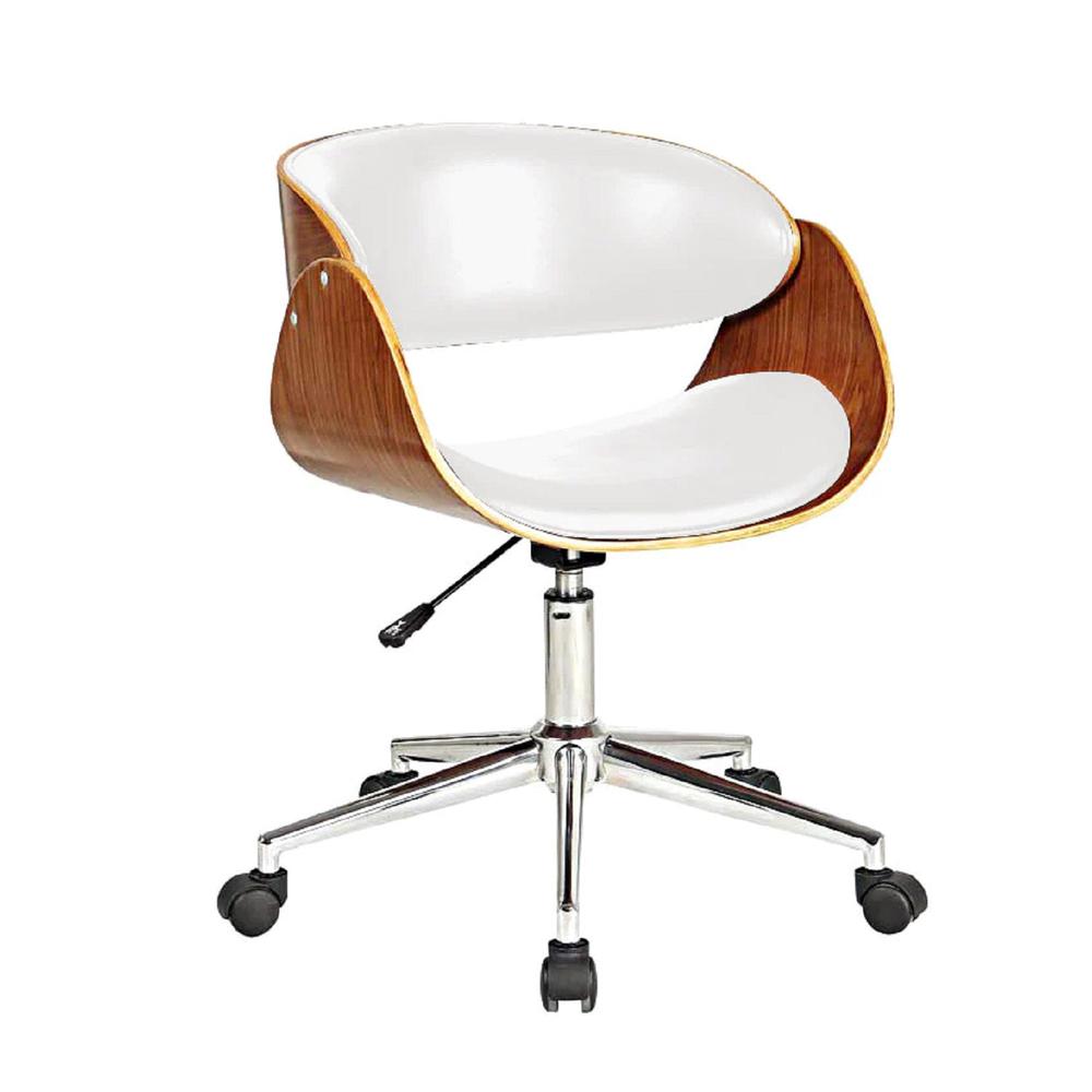Office Chair With Plywood Frame And White Pu Cushion. Picture 1