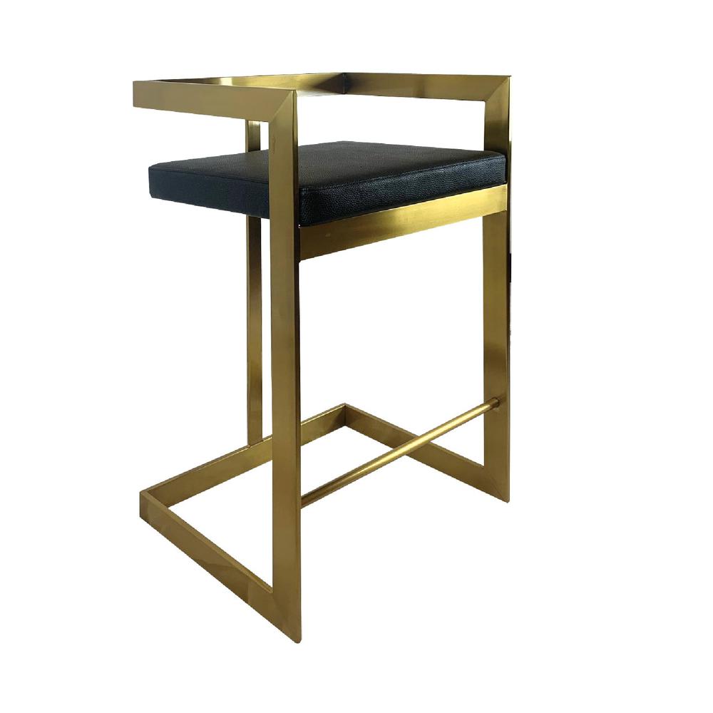 Bar Chair, 26", Black, Gold Base. Picture 1