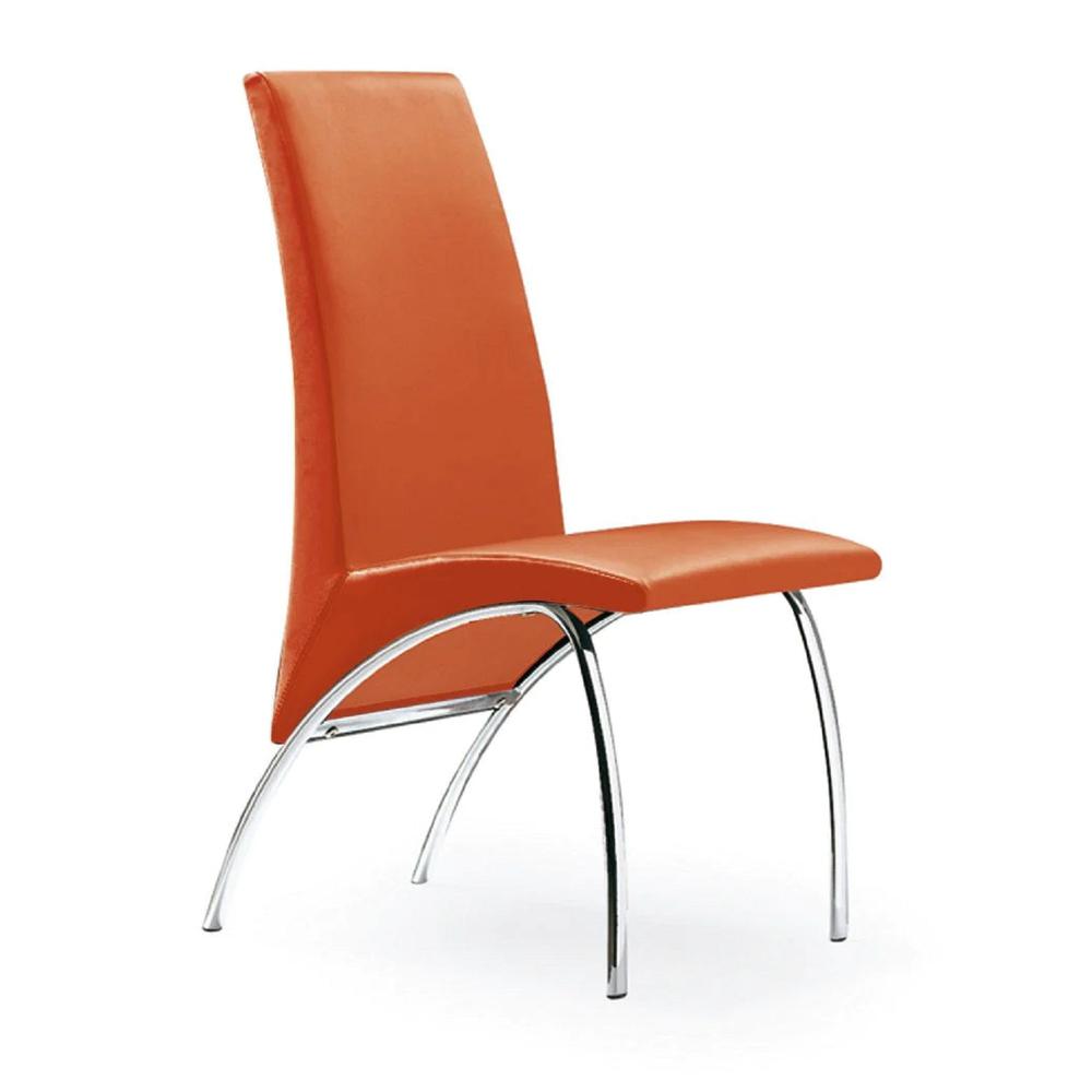 Chair,Orange Pu Chrome Leg, Set Of 2. Picture 1