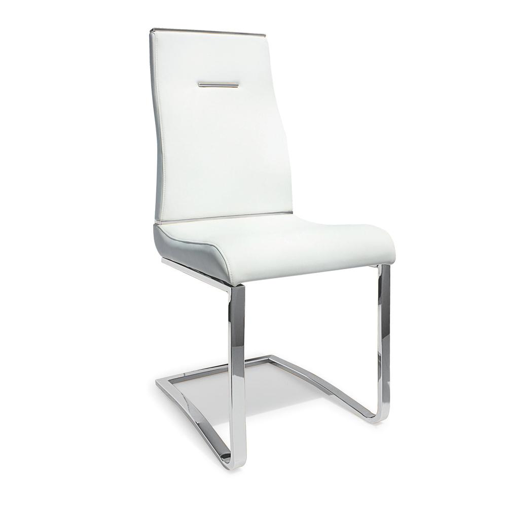 Dining Chair, White Seat With Stainless Steel Base, Set Of 2. Picture 1