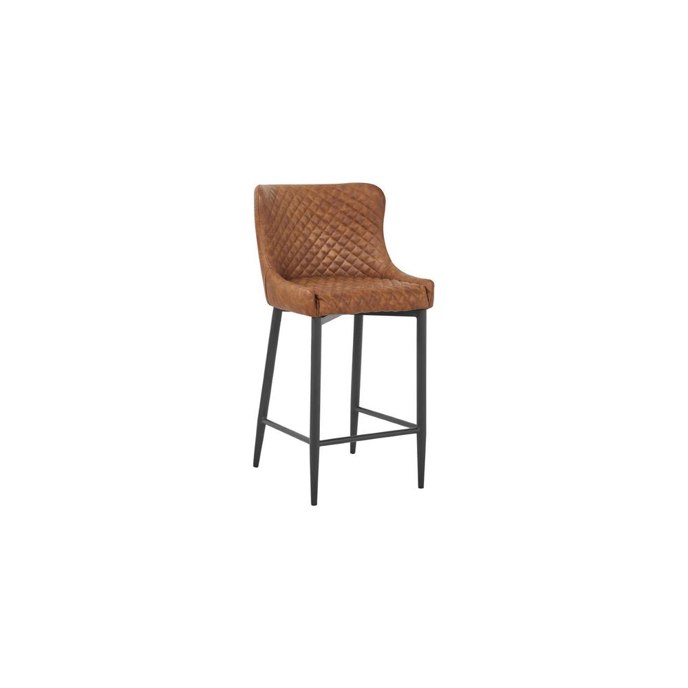 Upholstered Barstool W/ Tufted Seat And Back, Cognac 26", Set Of 2. Picture 1