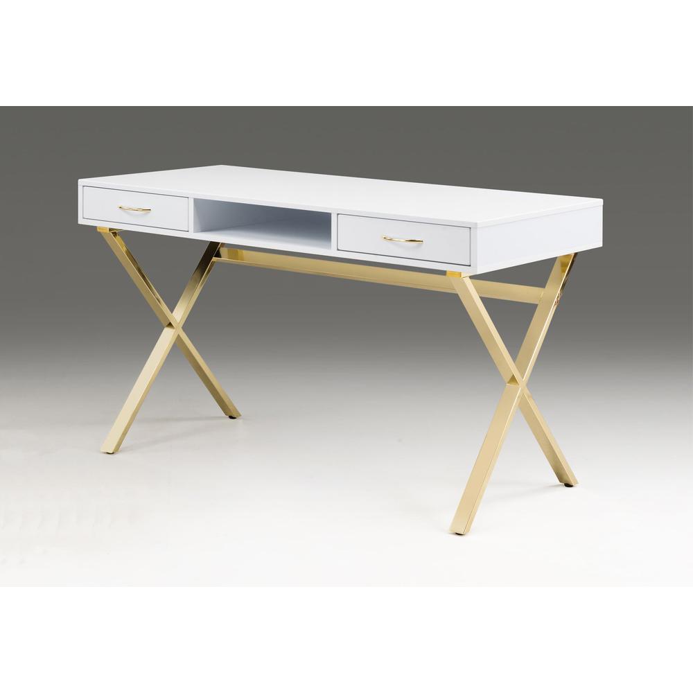 White Top Desk With Two Drawers/Gold Base. Picture 1