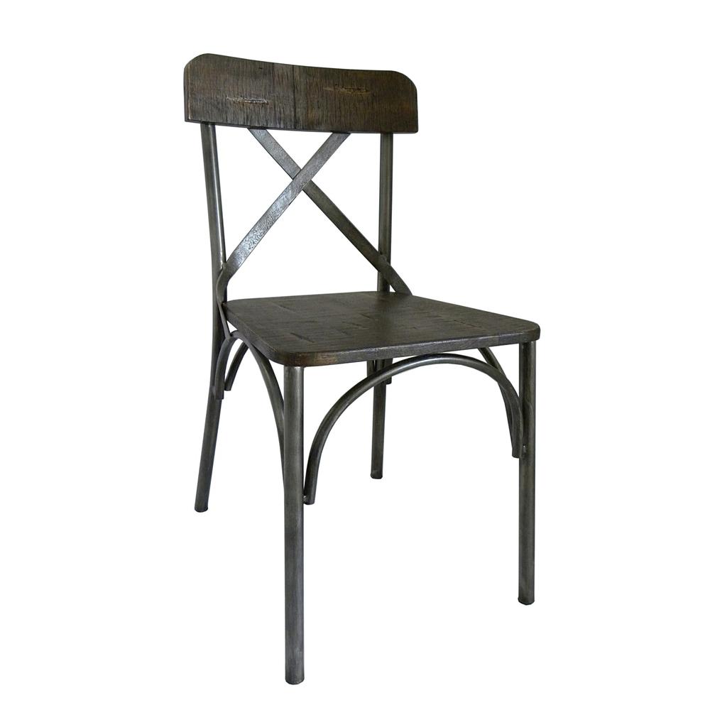 Industrial Metal Dining Chair W/ Wood Seat, Set Of 2. Picture 1
