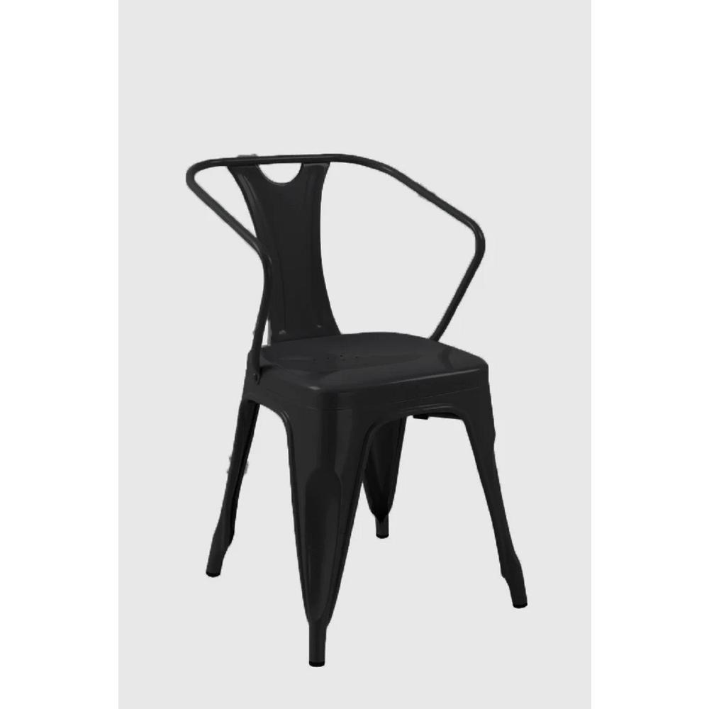 Black Metal Chair With Arm, Set Of 4. Picture 1