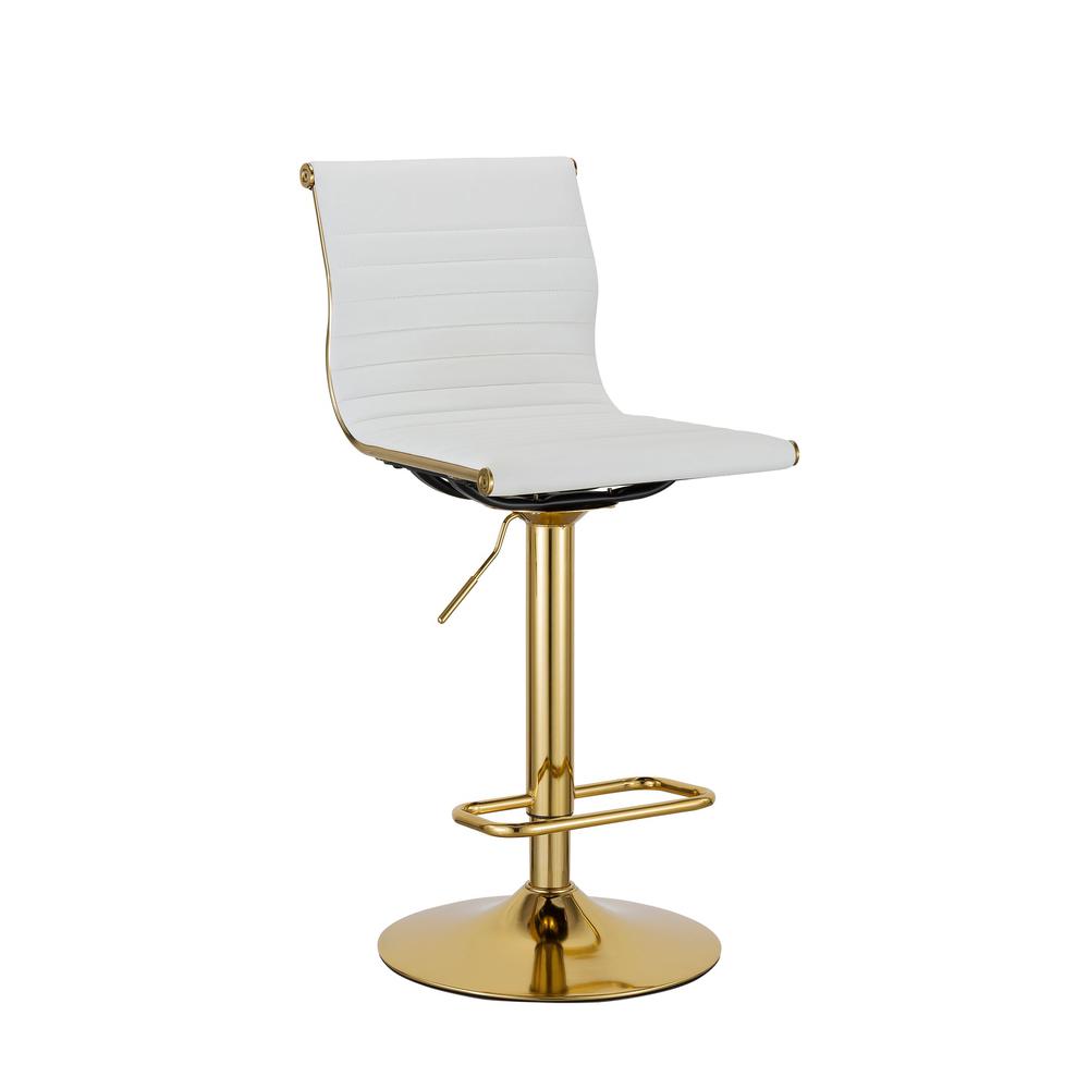 (37'' ~ 45.5'')H Adjustable Pu Bar Stool With Gold Leg, Set Of 2. Picture 1