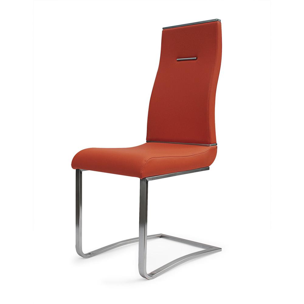 Orange Dining Chair With Brushed Stainless Steel, Set Of 2. Picture 1