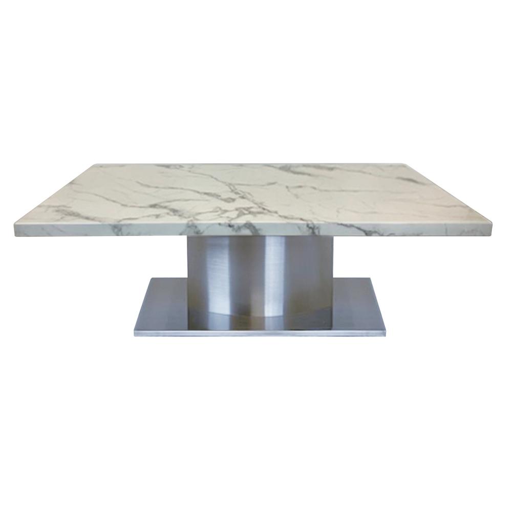 Coffee Table W/ White Marble Top And Stainless Steel Base. Picture 2
