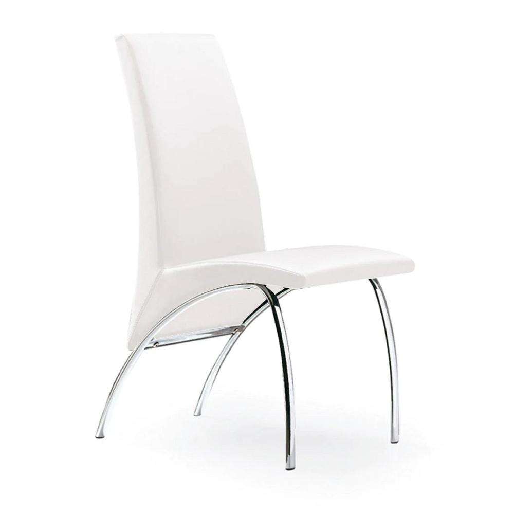 Chair,White Pu Chrome Leg, Set Of 2. Picture 1