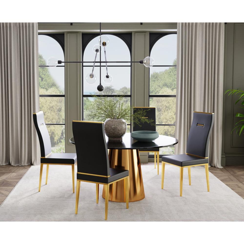 Black Dining Chair With Brushed Gold Stainless Steel Legs, Set Of 4. Picture 2