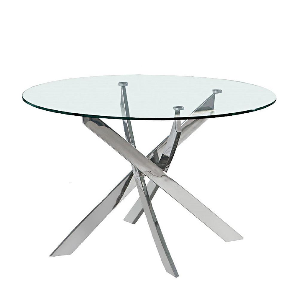 48" Round Dining Table W/ Glass Top And Silver Legs. Picture 1