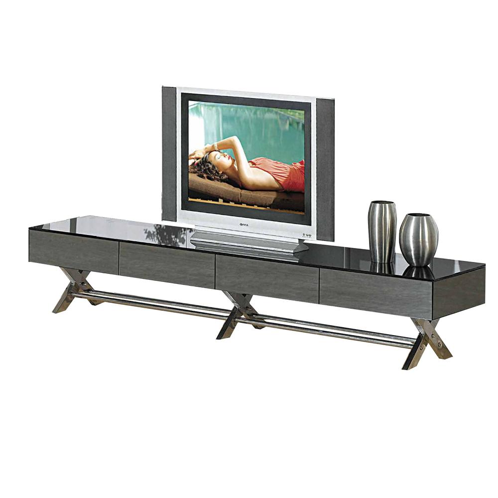 Tv Stand, Black/Gray Mirror W/ Chrome Legs,  79"X18"X16"H. Picture 1