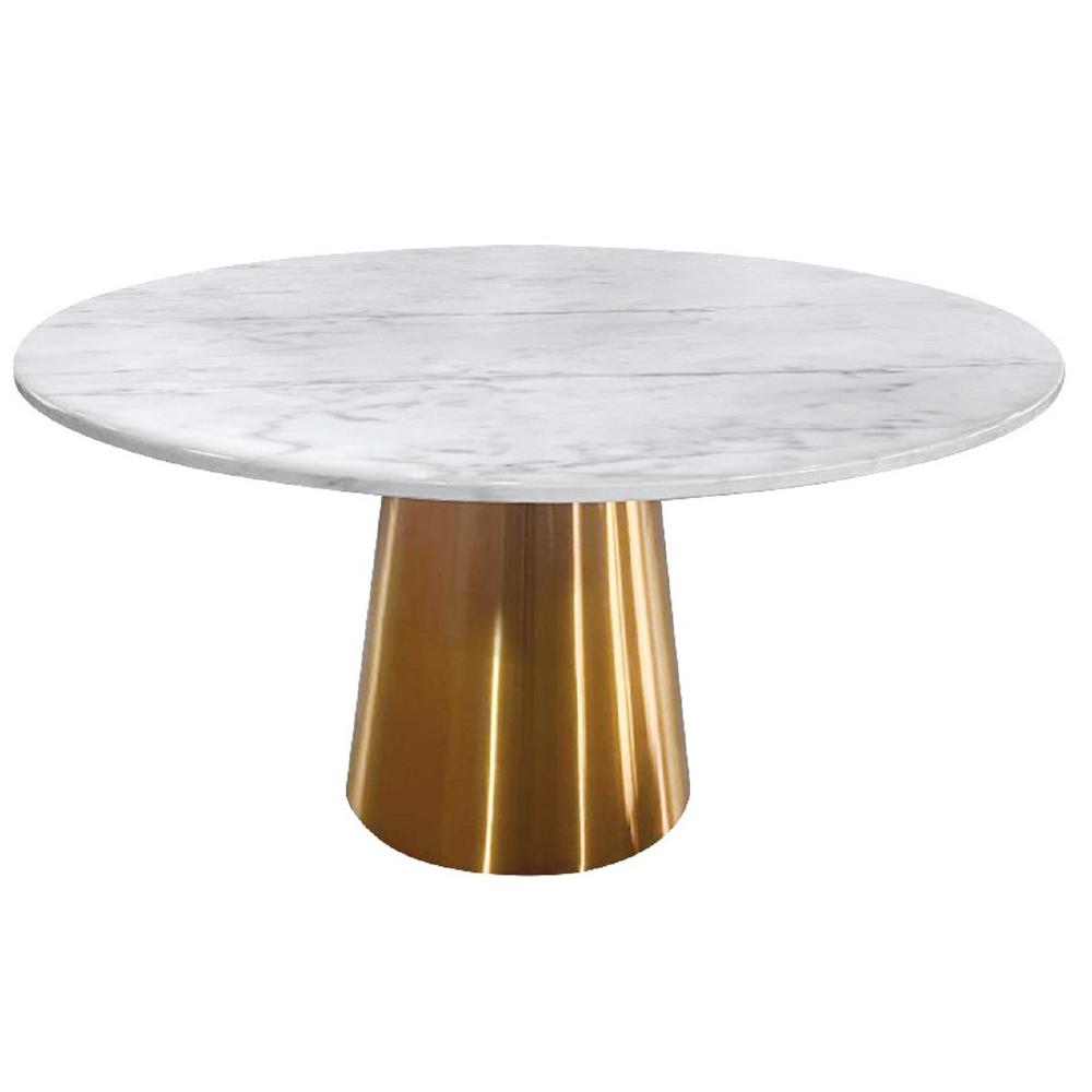 54'' White And Gray Vein Marble Table With Brushed Gold Base. Picture 1