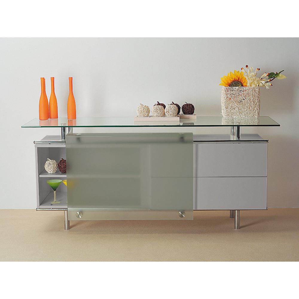 Lacquer Buffet W/ Frosted Sliding Glass Door, Gray, 71"X21"X. Picture 1