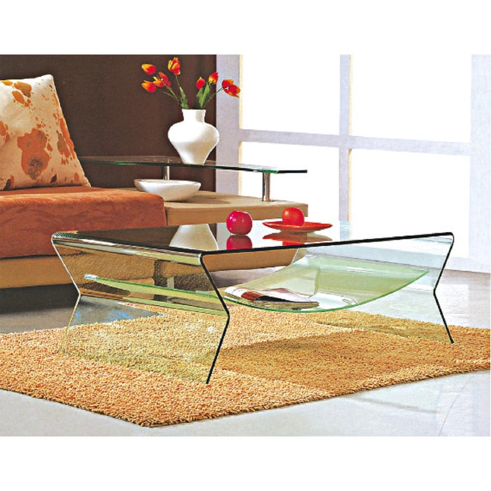 Bent Glass Coffee Table W/ Frosted Shelf, Clear, 47"X20.5"X1. Picture 1