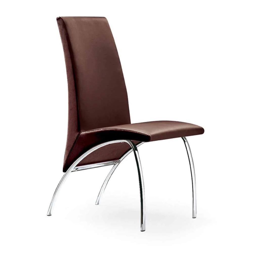 Chair,Dark Brown Pu Chrome Leg, Set Of 2. Picture 1