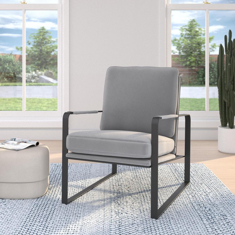 Accent Chair,Velvet Seat And Black Legs, Light Gray. Picture 1