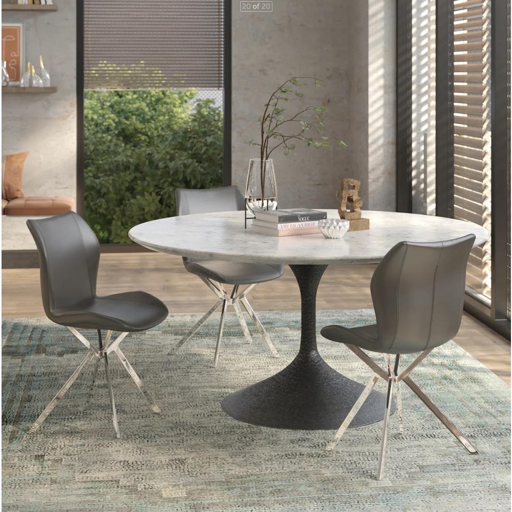 Dining Chair W/ Gray Seat And Chrome Legs, Set Of 4. Picture 2