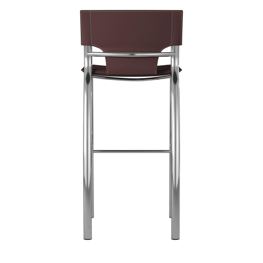 Dark Brown Leather Bar Stool, Chrome Base, 25"Seat High, Set Of 2. Picture 2