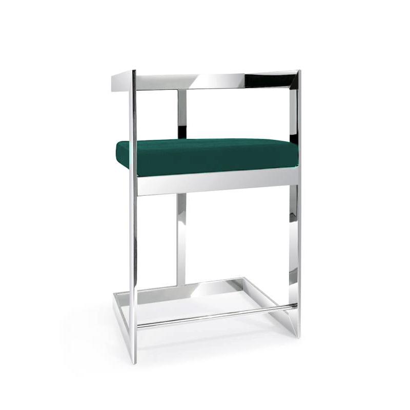 Bar Chair, 26", Green Cushion, Stainless Steel Base. Picture 1