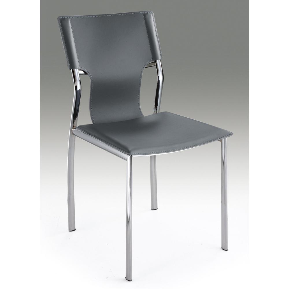 Gray Leather Side Chair W/Chrome Legs, Set Of 4. Picture 1