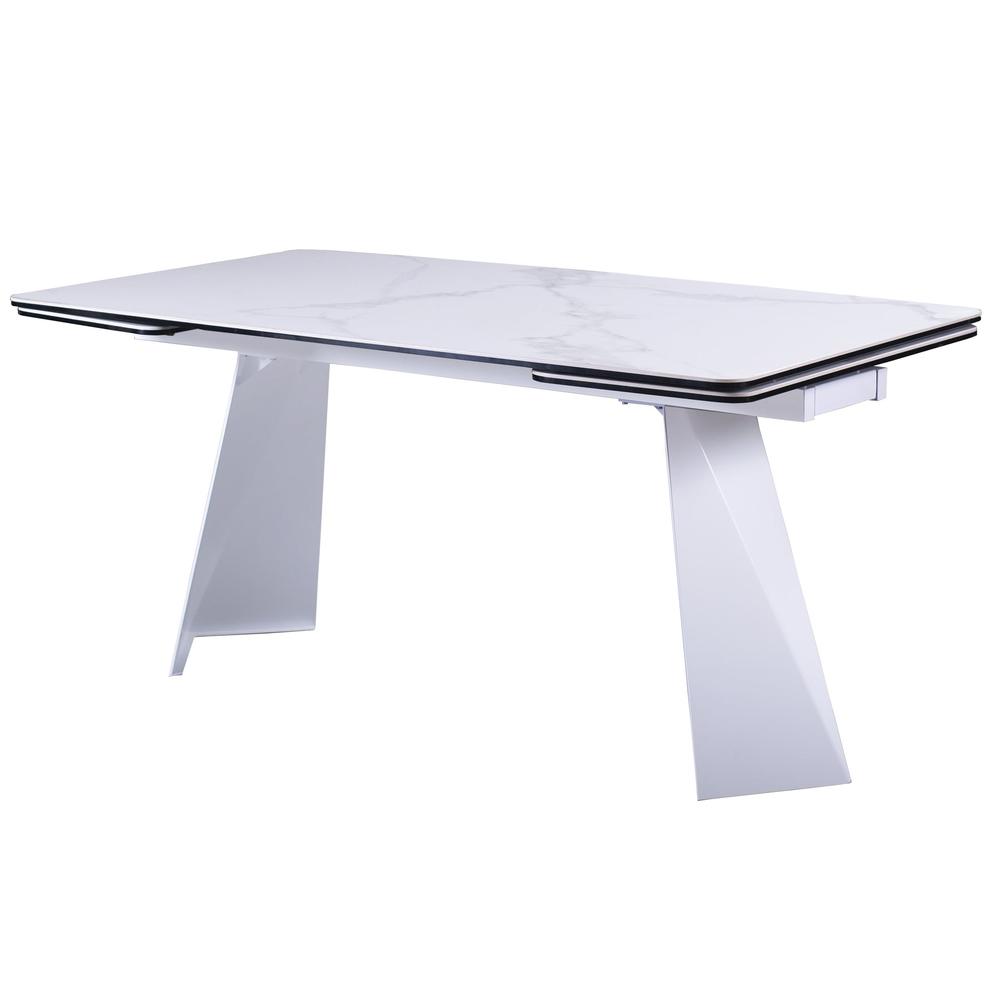 White Ceramic Extension Dining Table with White Metal leg. Picture 1