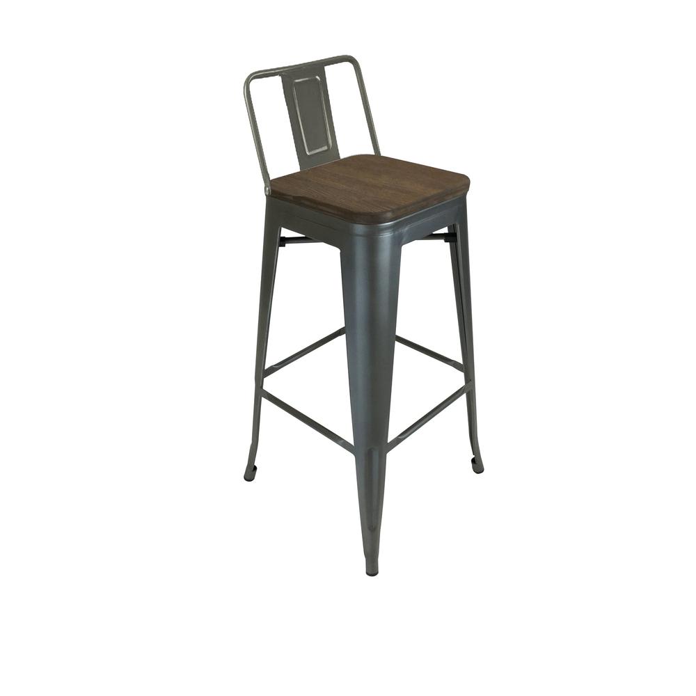 Metal Barstool W/ Backrest+Wood Seat, Gunmetal, Set Of 4. Picture 1