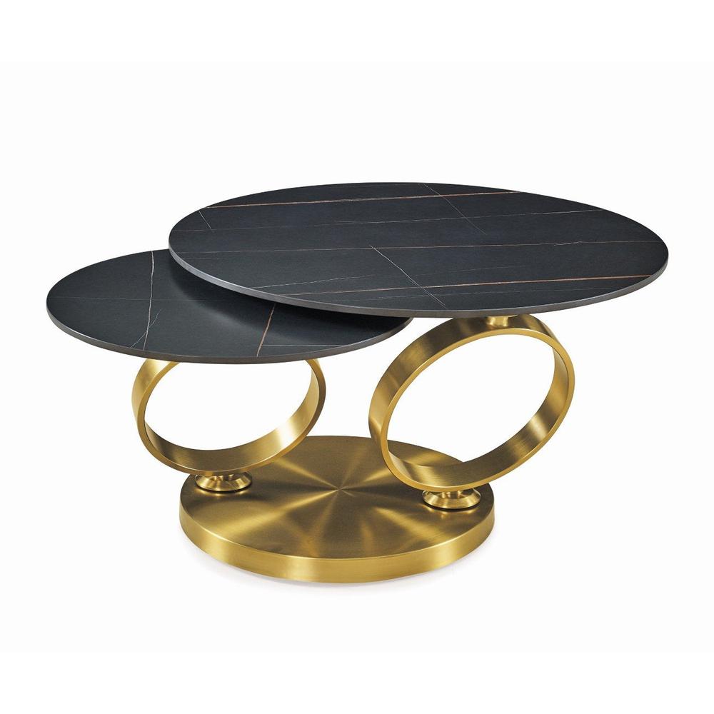 Motion Black Ceramic Top Coffee Table With Brushed Gold Base. Picture 1