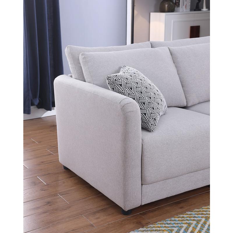 Penelope Light Gray Linen Fabric 4-Seater Sofa with Ottoman and Pillows. Picture 4