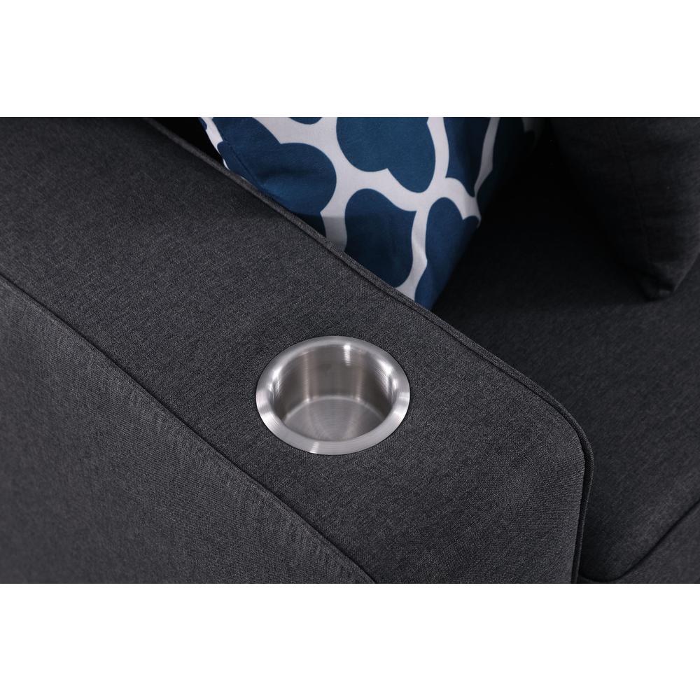 Cooper Dark Gray Linen Sectional Sofa Chaise with Cupholder. Picture 2